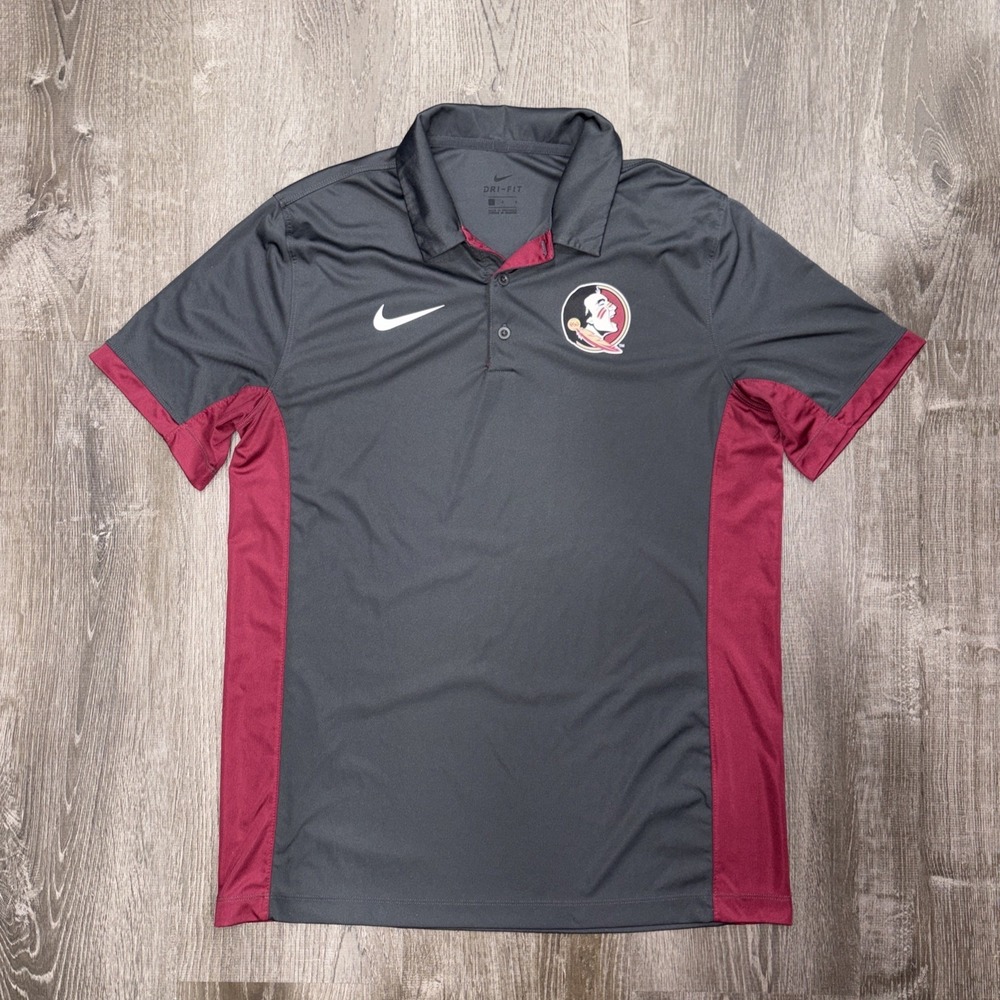 Nike Dri-Fit FSU Florida State Seminoles Men's Large Polo Shirt Golf Red Gray